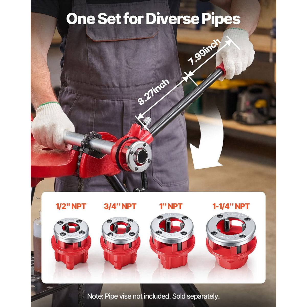 Manual Ratchet Pipe Threader Kit with Four Dies