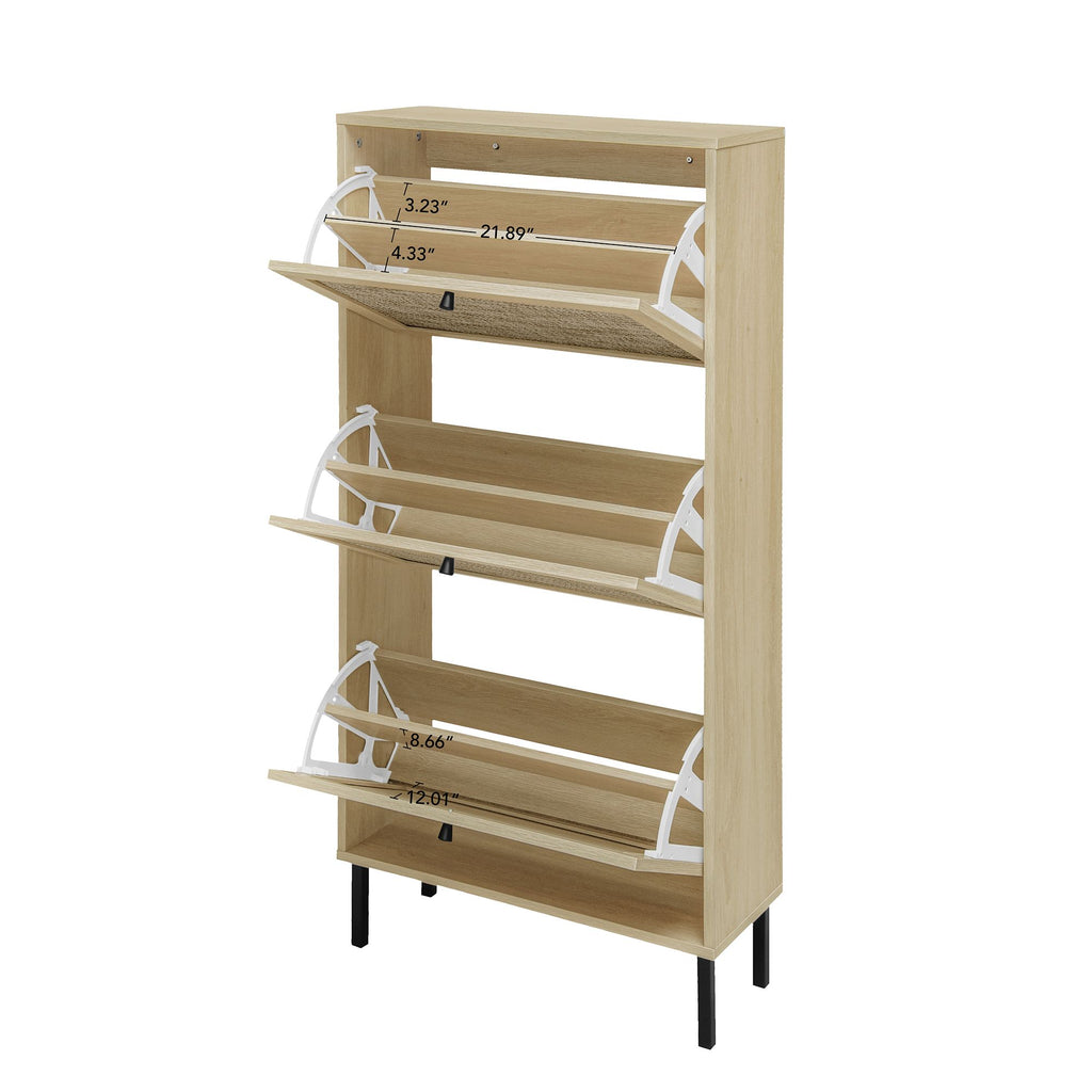Freestanding Shoe Storage Cabinet with Three Doors for Entryway