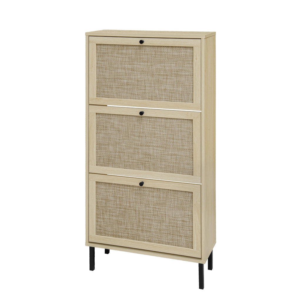 Freestanding Shoe Storage Cabinet with Three Doors for Entryway