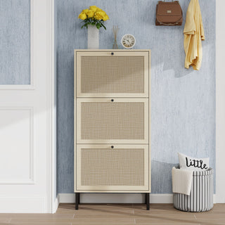 Freestanding Shoe Storage Cabinet with Three Doors for Entryway