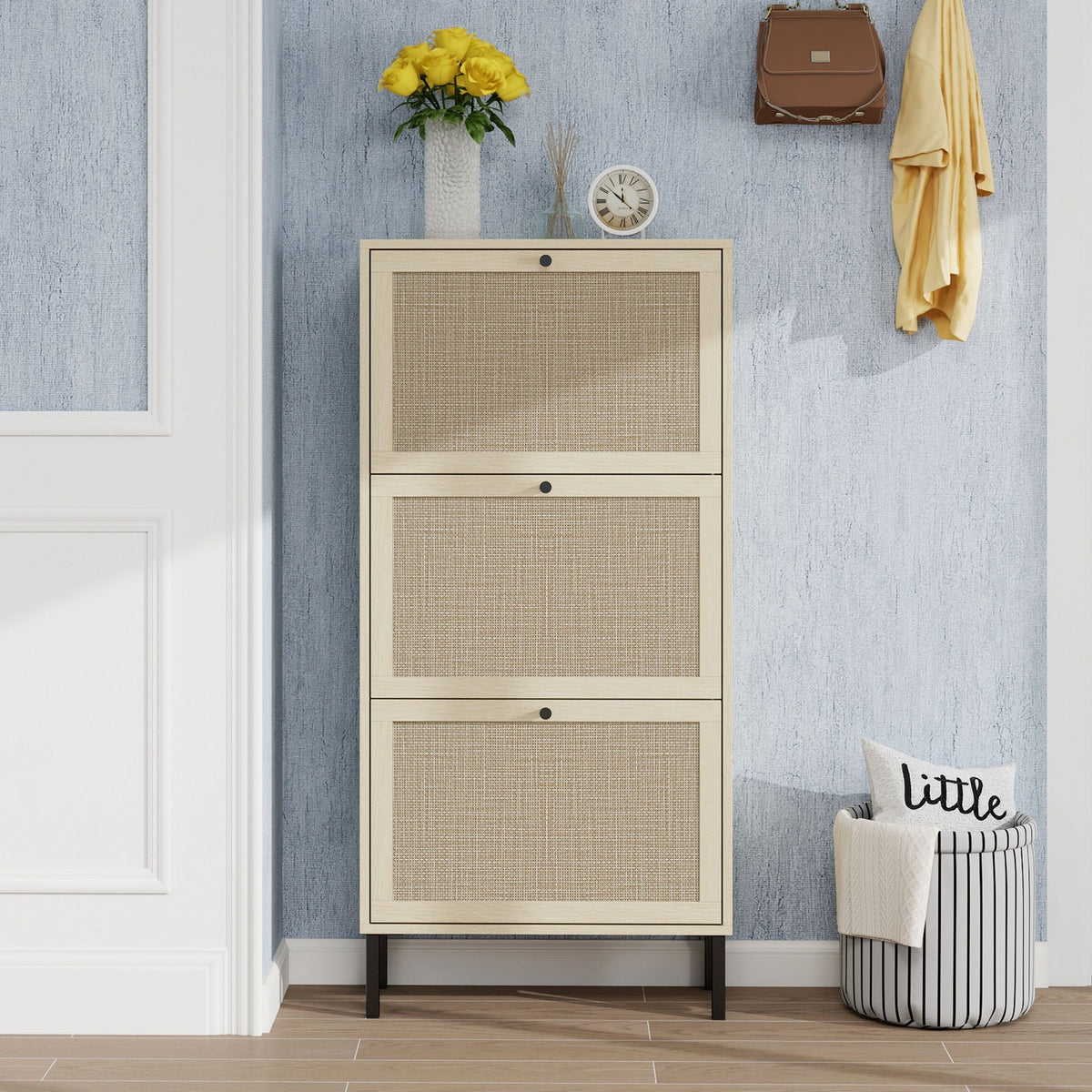 Freestanding Shoe Storage Cabinet with Three Doors for Entryway