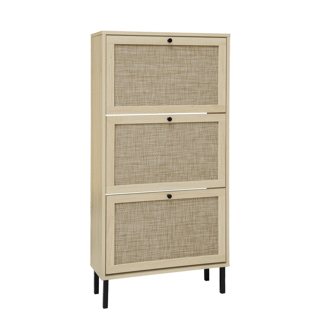 Freestanding Shoe Storage Cabinet with Three Doors for Entryway
