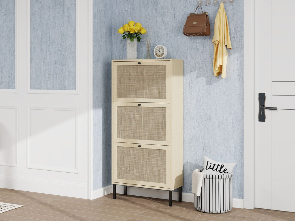 Freestanding Shoe Storage Cabinet with Three Doors for Entryway