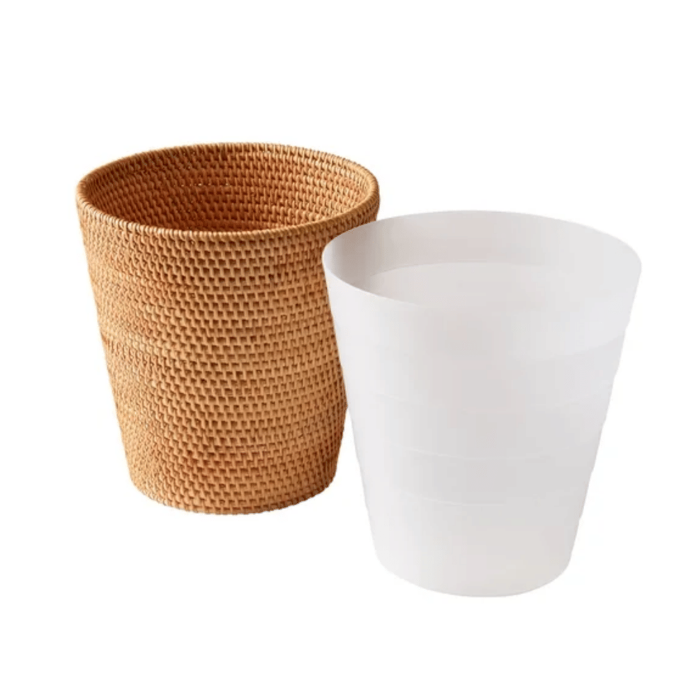 Hand-Woven Bathroom Trash Can with Removable Liner