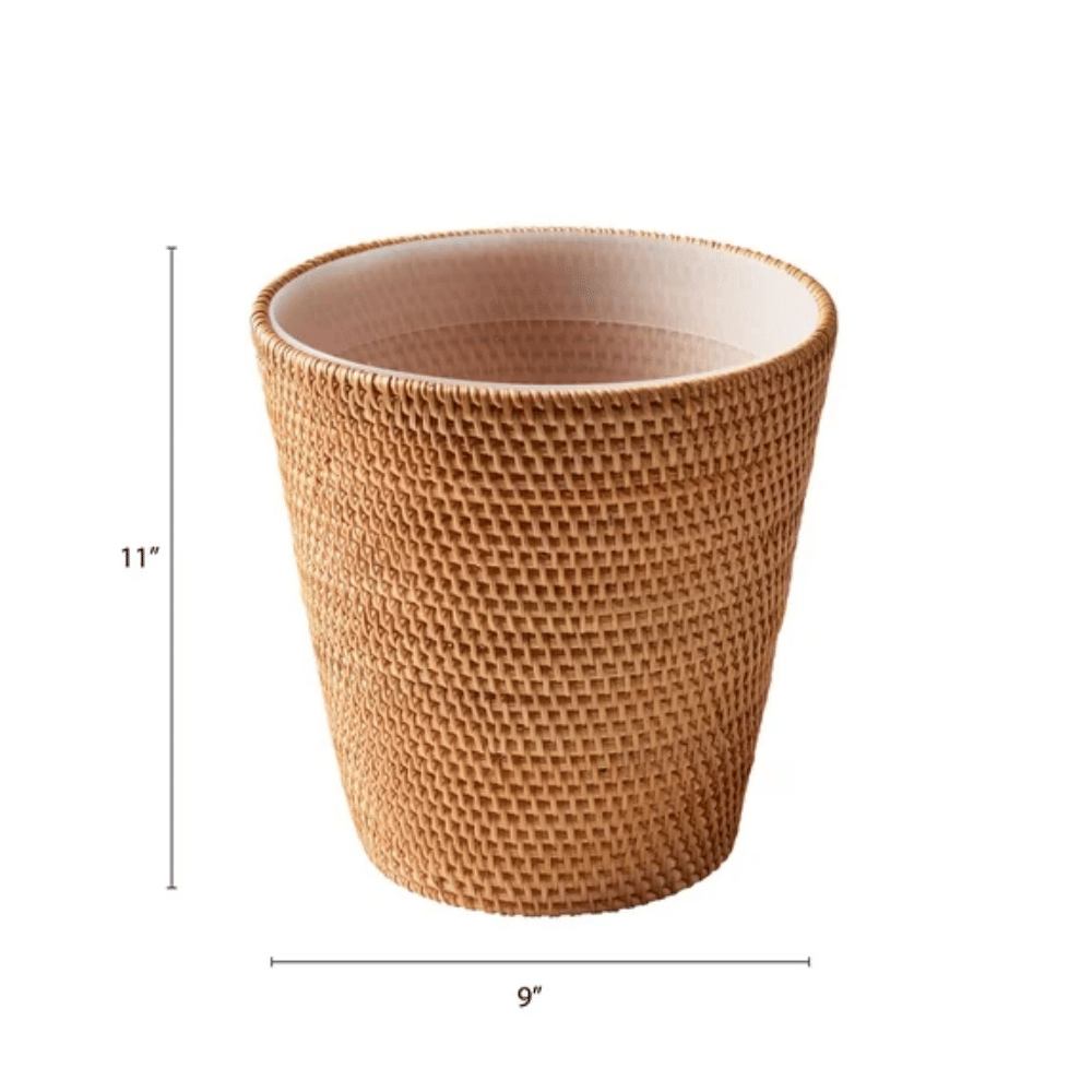 Hand-Woven Bathroom Trash Can with Removable Liner