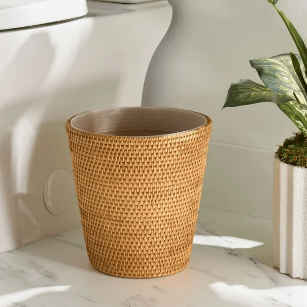 Hand-Woven Bathroom Trash Can with Removable Liner