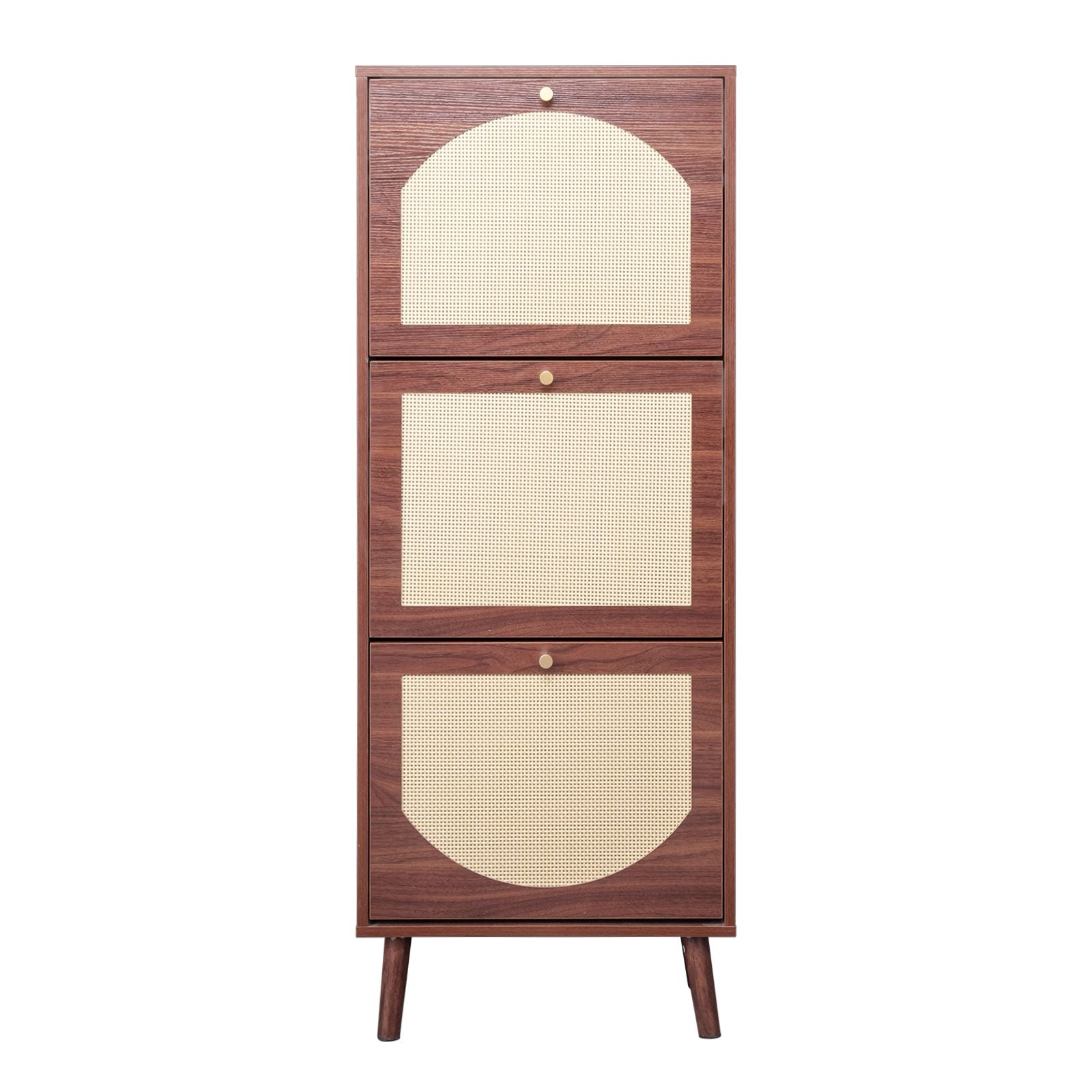 Tall Flip-Down Shoe Cabinet with Natural Woven Front