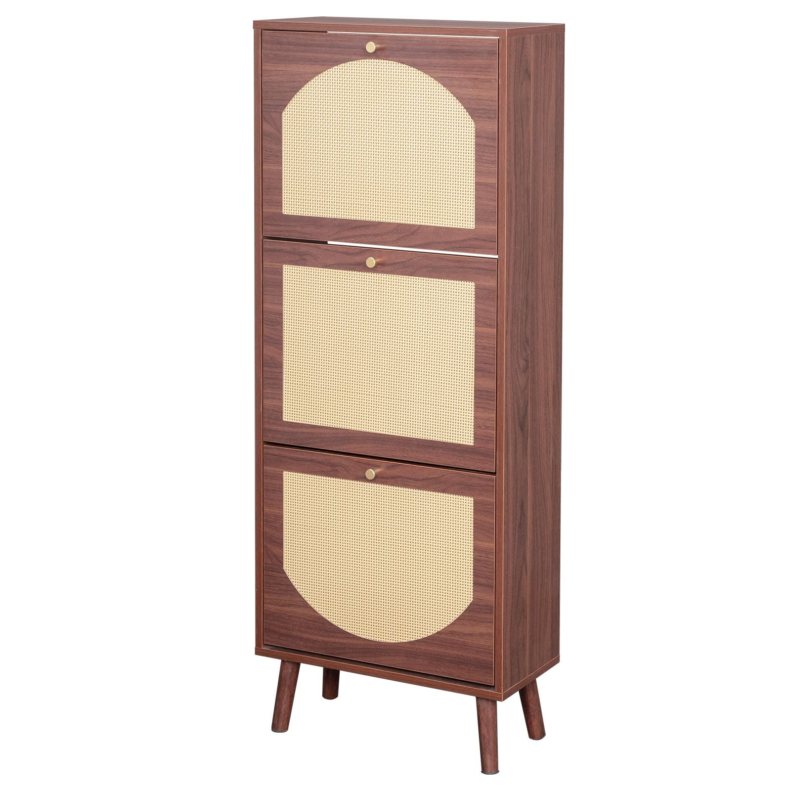 Tall Flip-Down Shoe Cabinet with Natural Woven Front