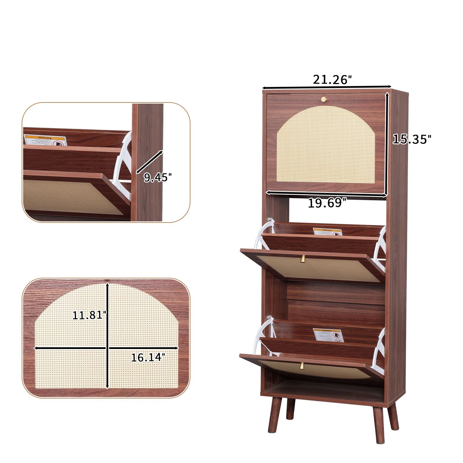 Tall Flip-Down Shoe Cabinet with Natural Woven Front