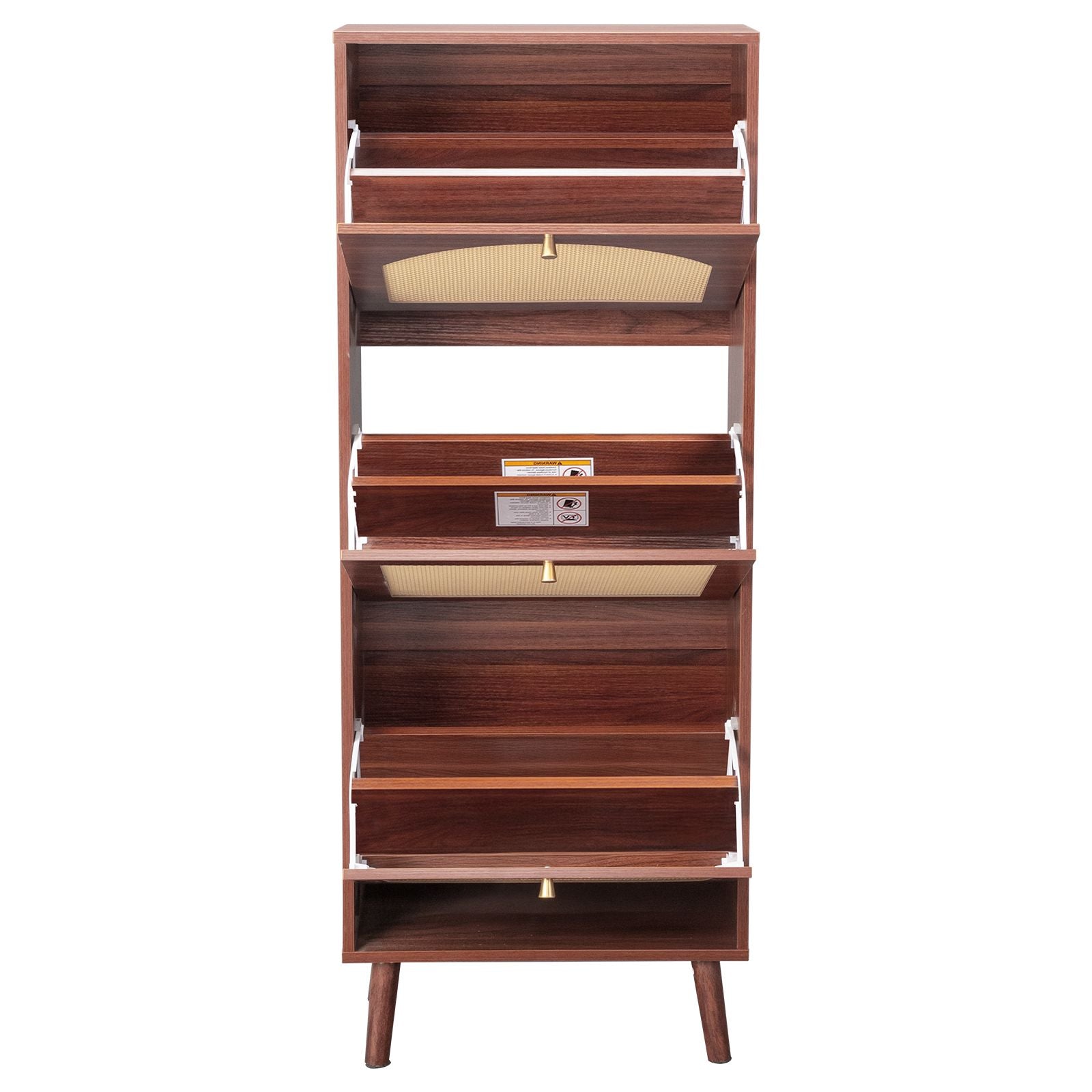 Tall Flip-Down Shoe Cabinet with Natural Woven Front