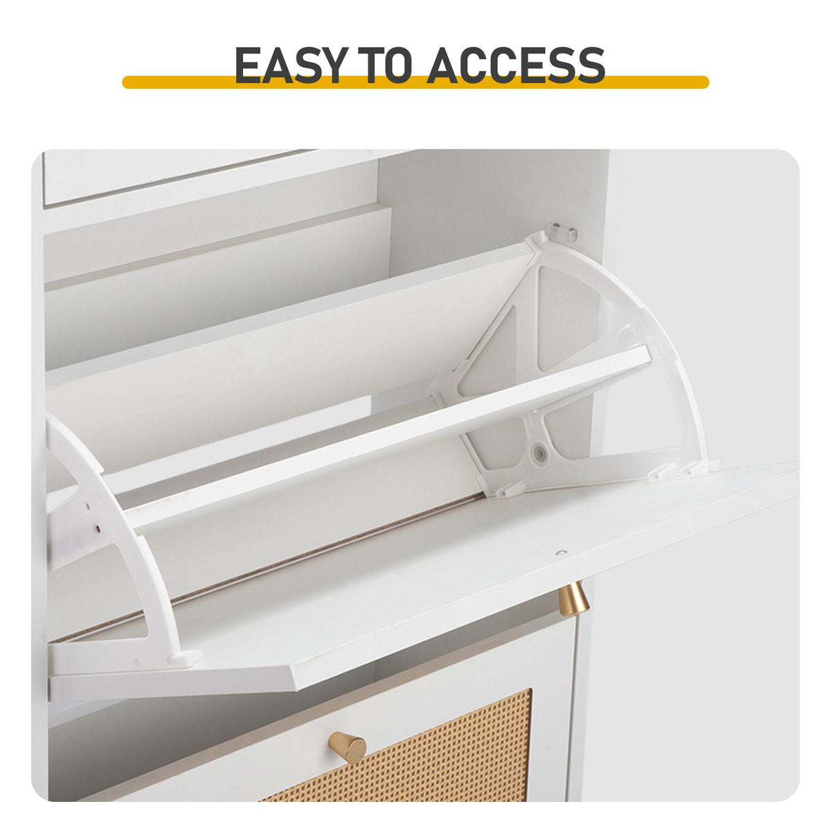 Compact White Flip-Top Shoe Cabinet with Drawer and Compartments