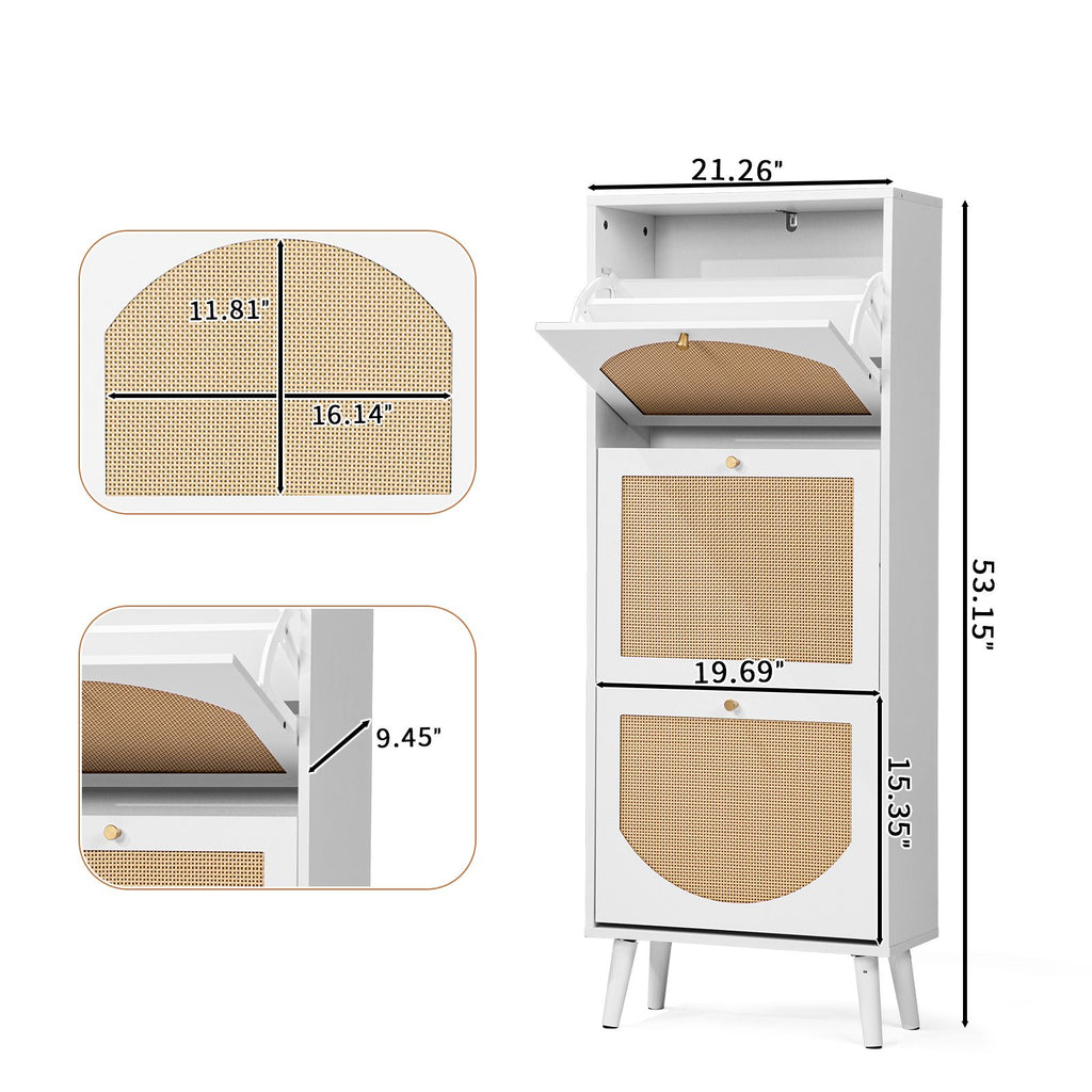 3-Tier Woven-Front Shoe Cabinet for Narrow Entryways