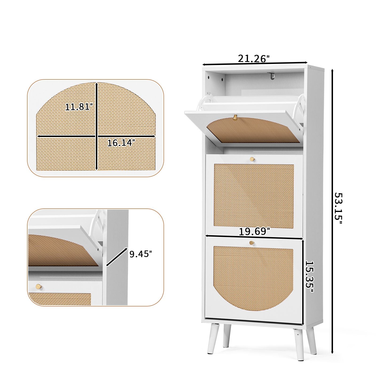 3-Tier Woven-Front Shoe Cabinet for Narrow Entryways