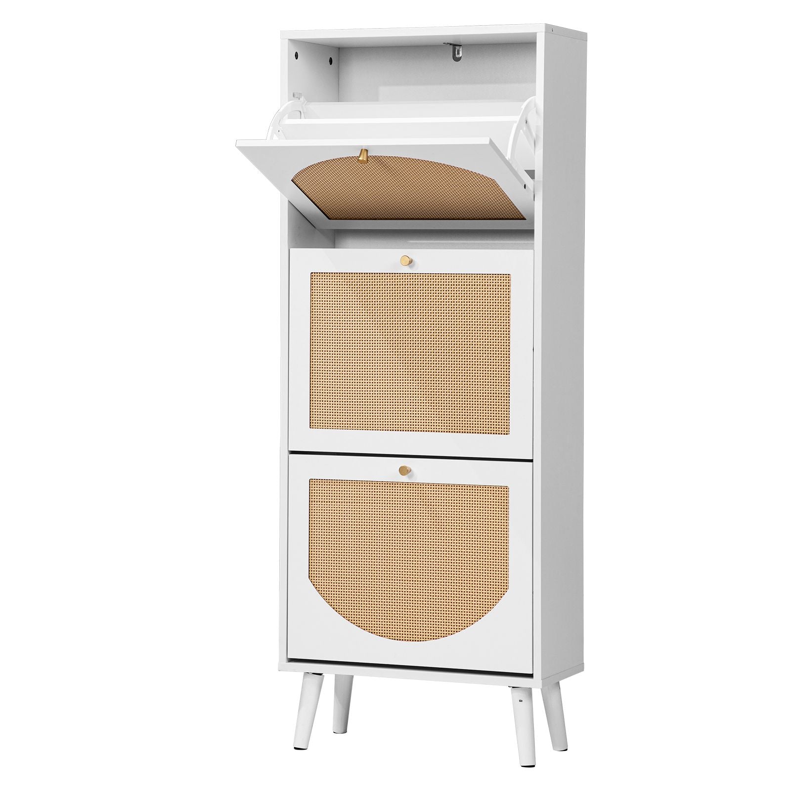3-Tier Woven-Front Shoe Cabinet for Narrow Entryways