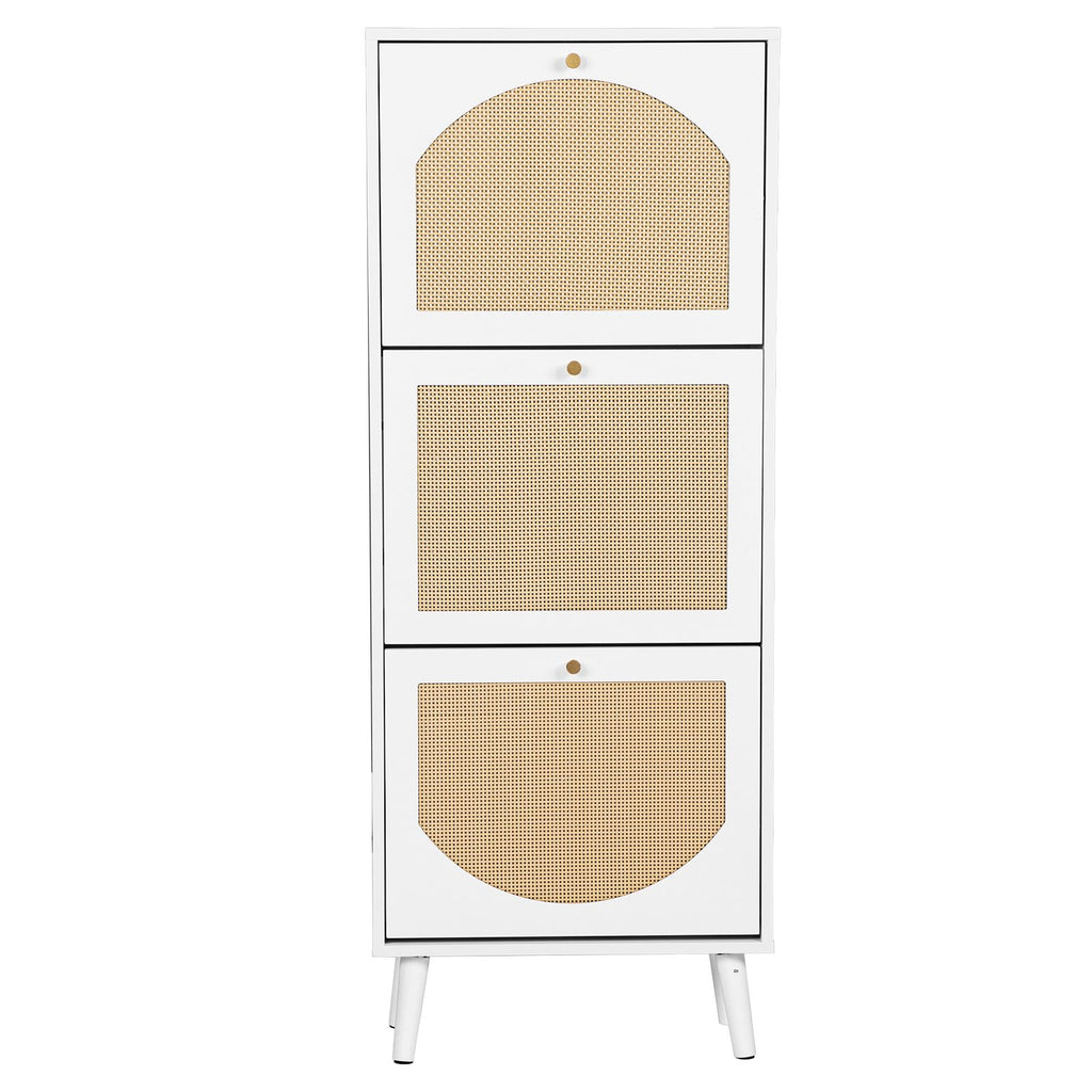 3-Tier Woven-Front Shoe Cabinet for Narrow Entryways