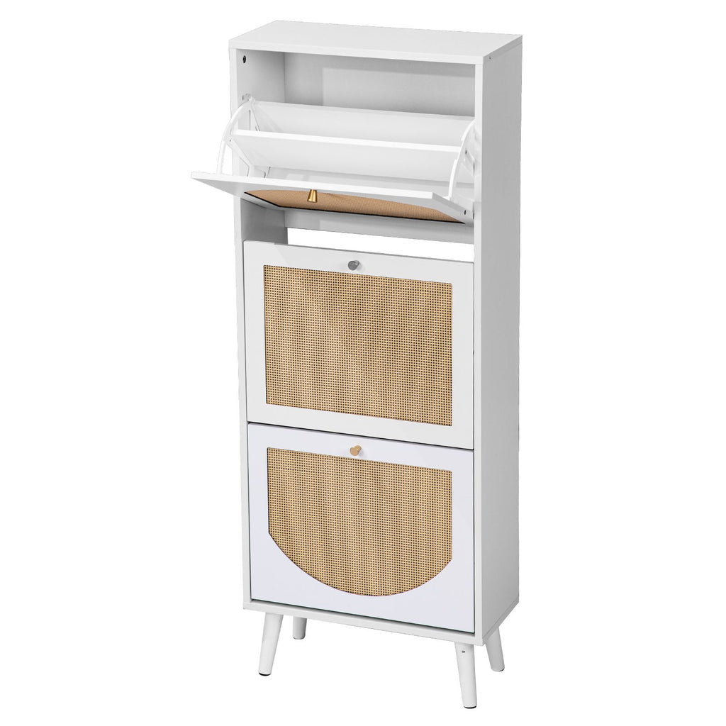 3-Tier Woven-Front Shoe Cabinet for Narrow Entryways