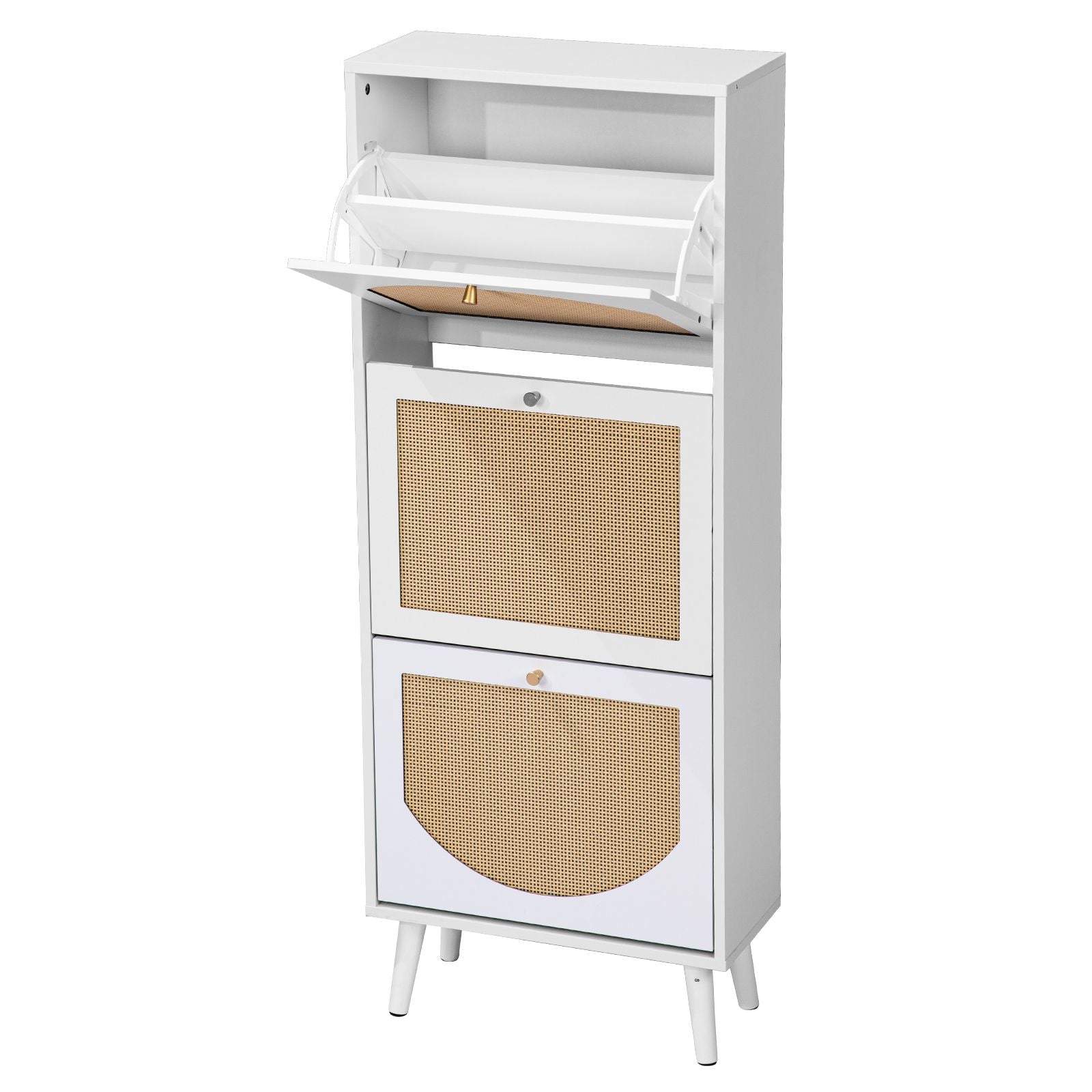 3-Tier Woven-Front Shoe Cabinet for Narrow Entryways