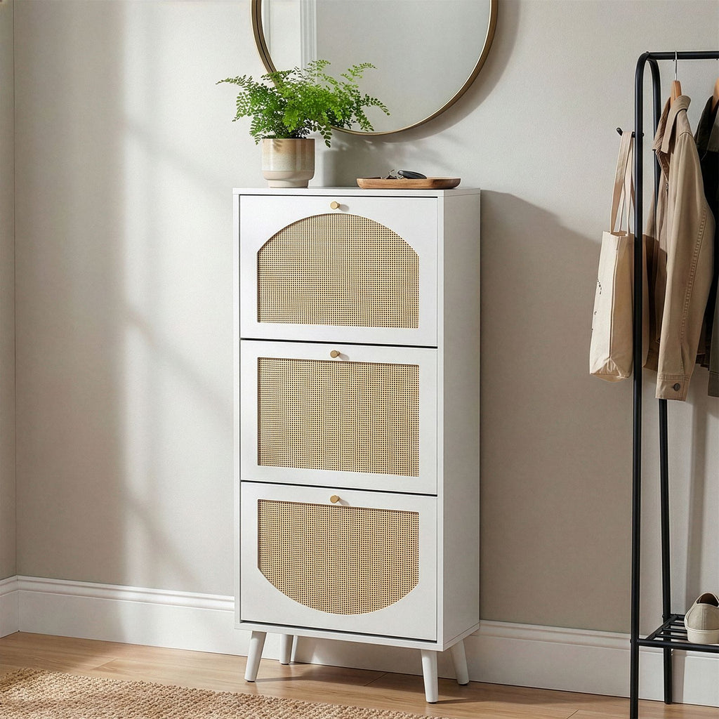 3-Tier Woven-Front Shoe Cabinet for Narrow Entryways