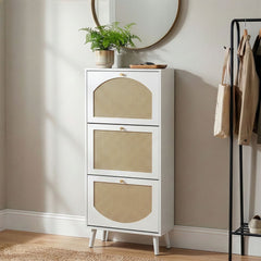 3-Tier Woven-Front Shoe Cabinet for Narrow Entryways
