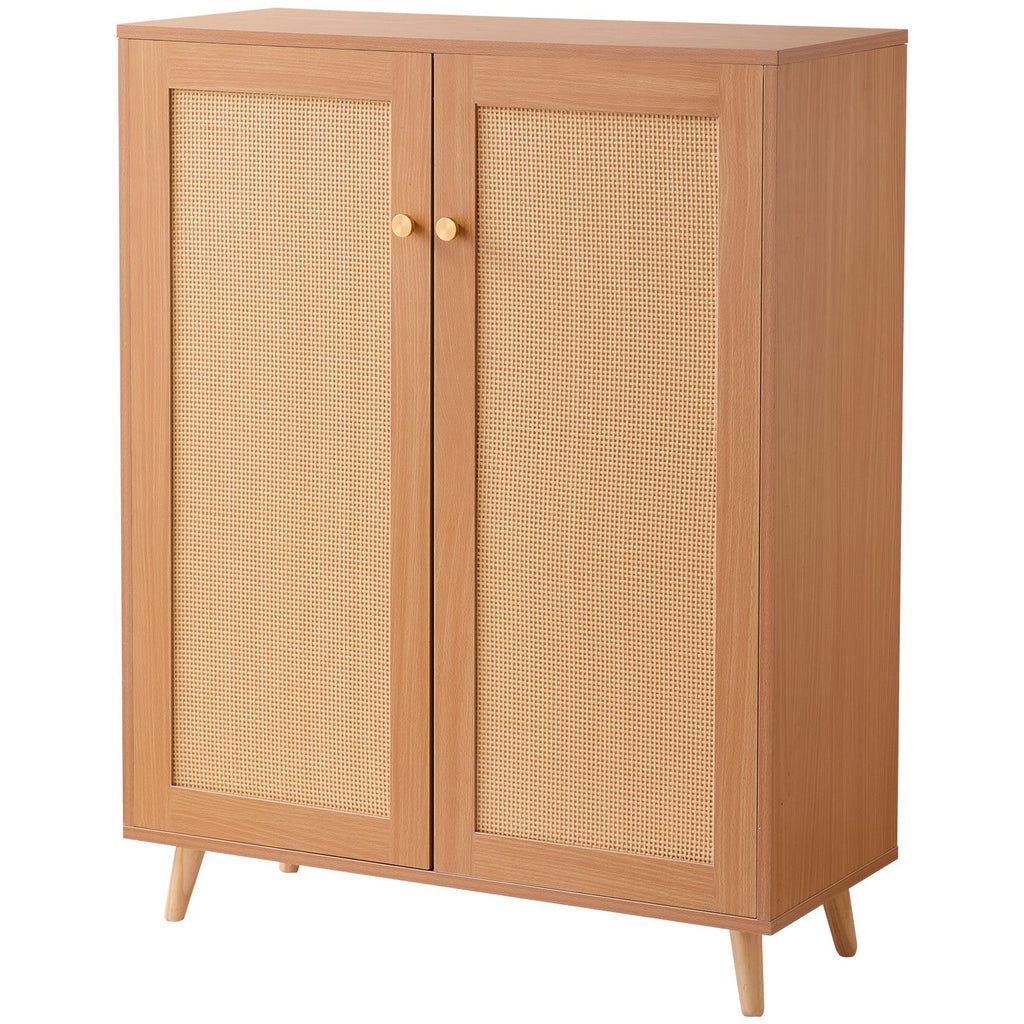 Rattan Shoe Cabinet, 5 Tiers Shoe Storage Organizer with 2 Doors and Adjustable Shelves, 40.35" Tall