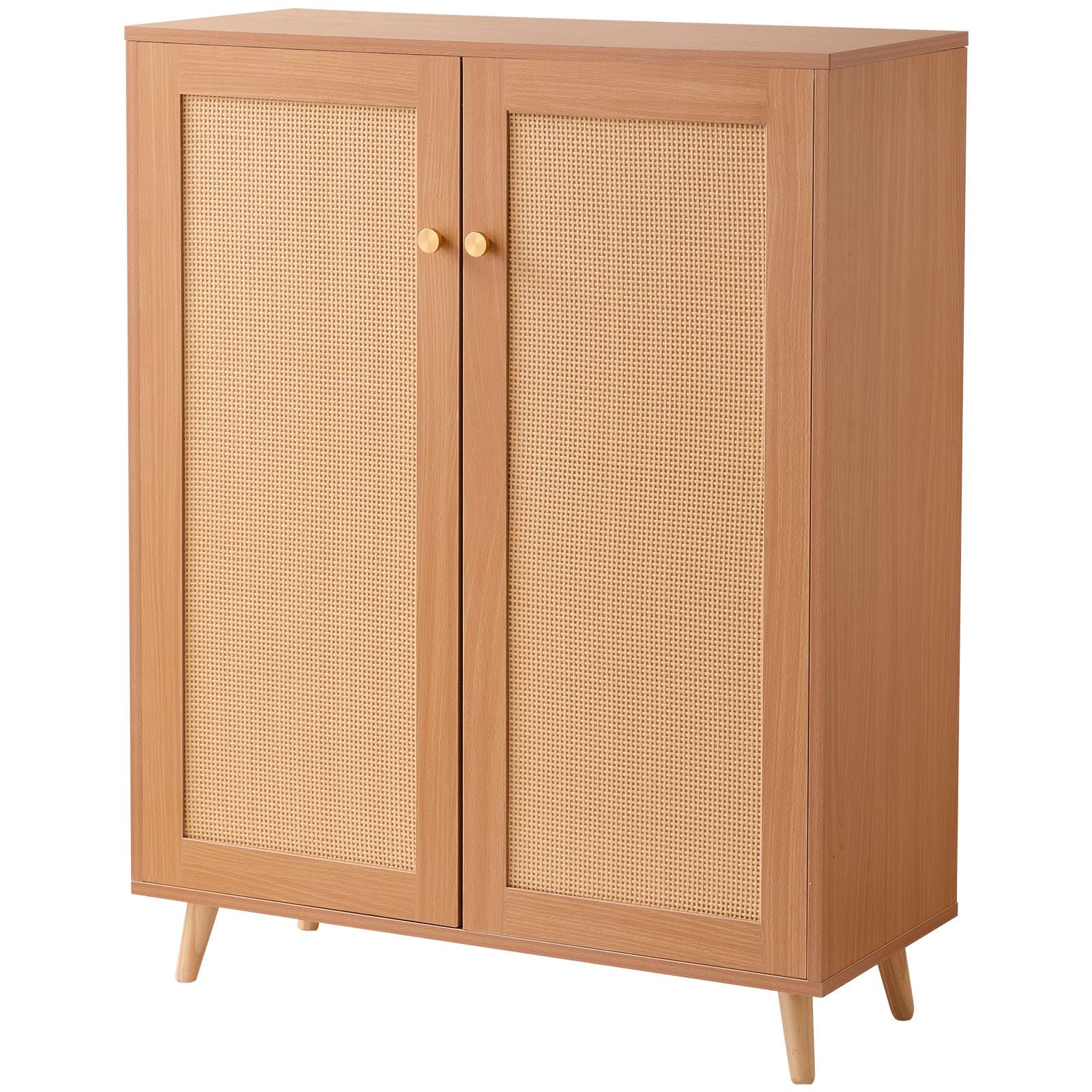 Rattan Shoe Cabinet, 5 Tiers Shoe Storage Organizer with 2 Doors and Adjustable Shelves, 40.35" Tall