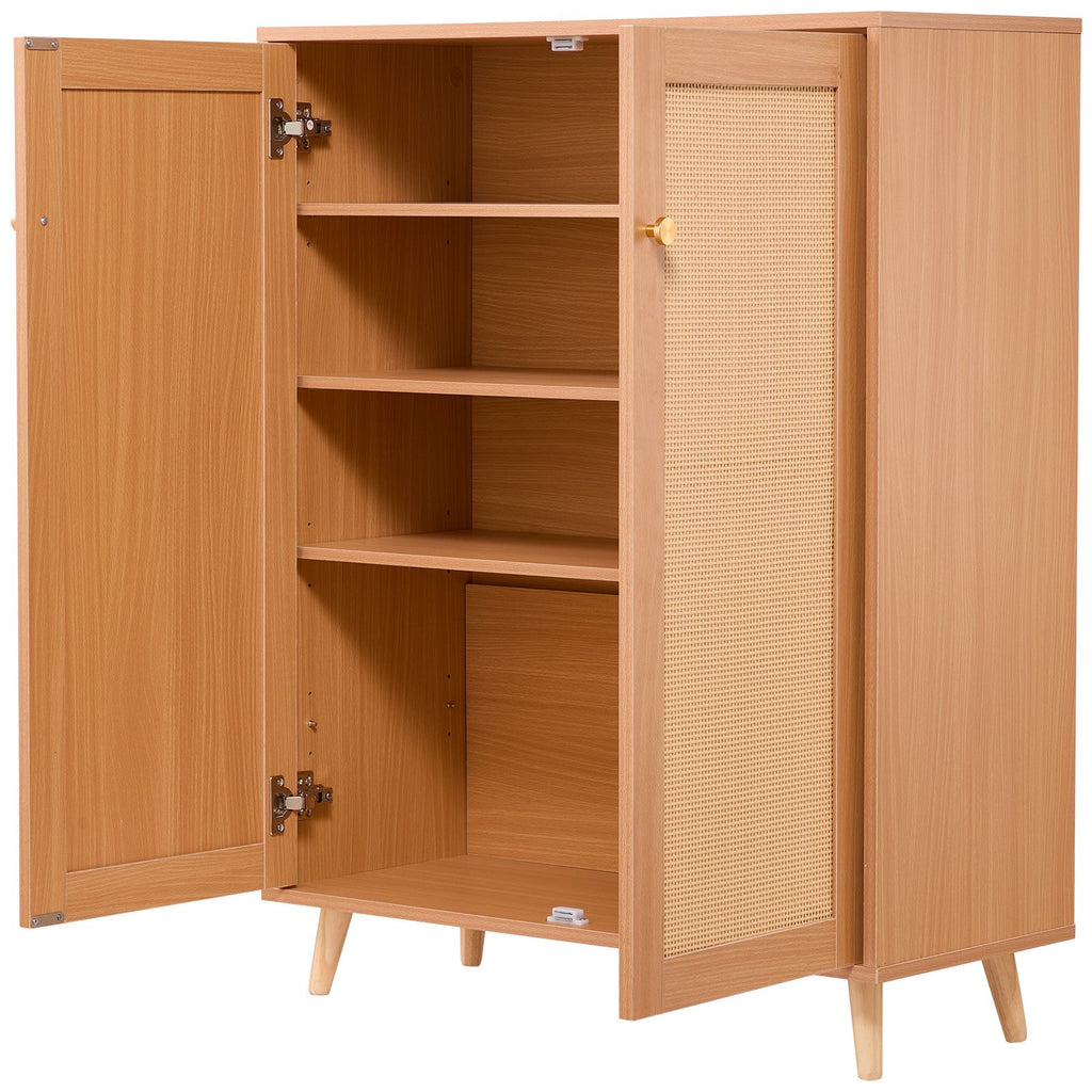 Rattan Shoe Cabinet, 5 Tiers Shoe Storage Organizer with 2 Doors and Adjustable Shelves, 40.35" Tall