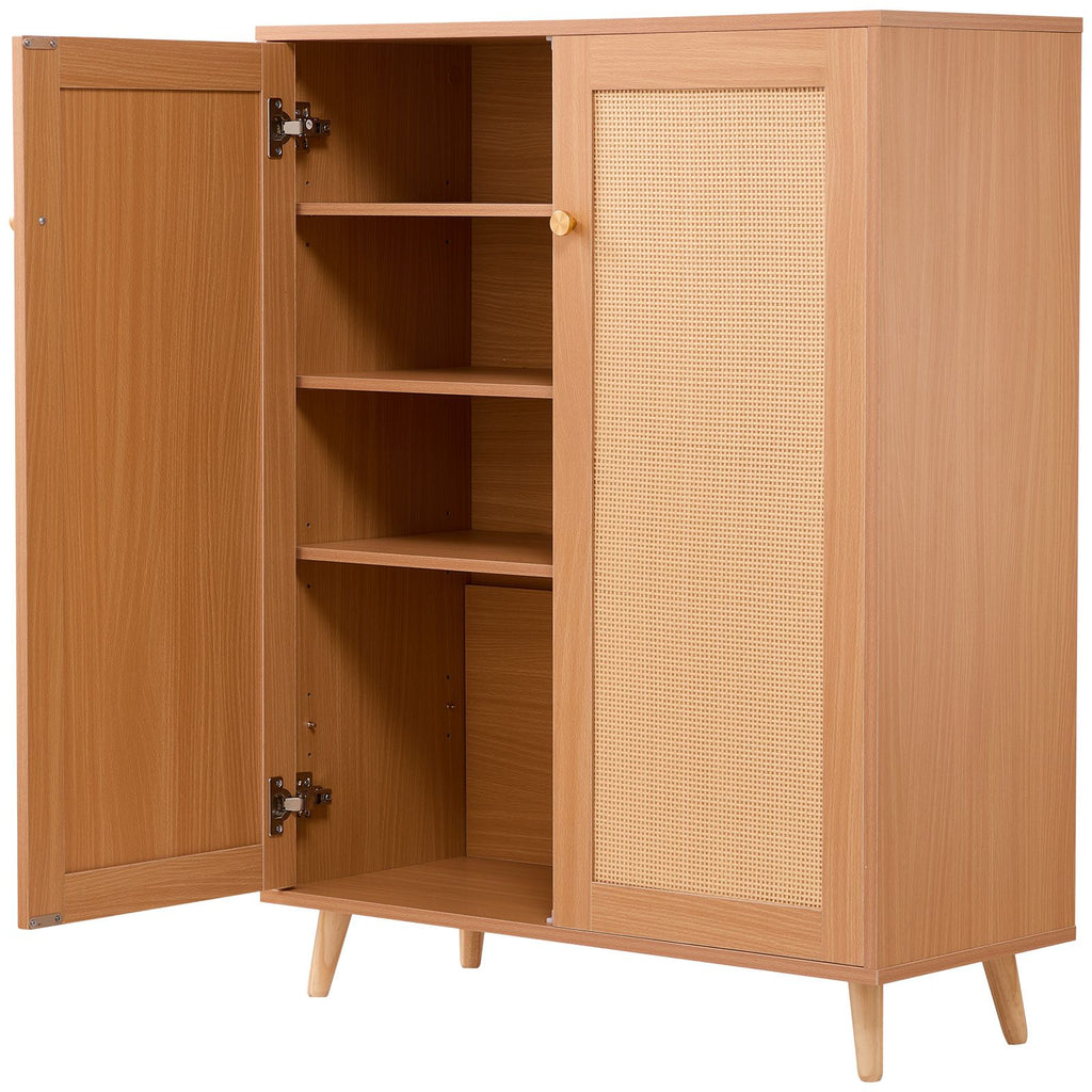 Rattan Shoe Cabinet, 5 Tiers Shoe Storage Organizer with 2 Doors and Adjustable Shelves, 40.35" Tall