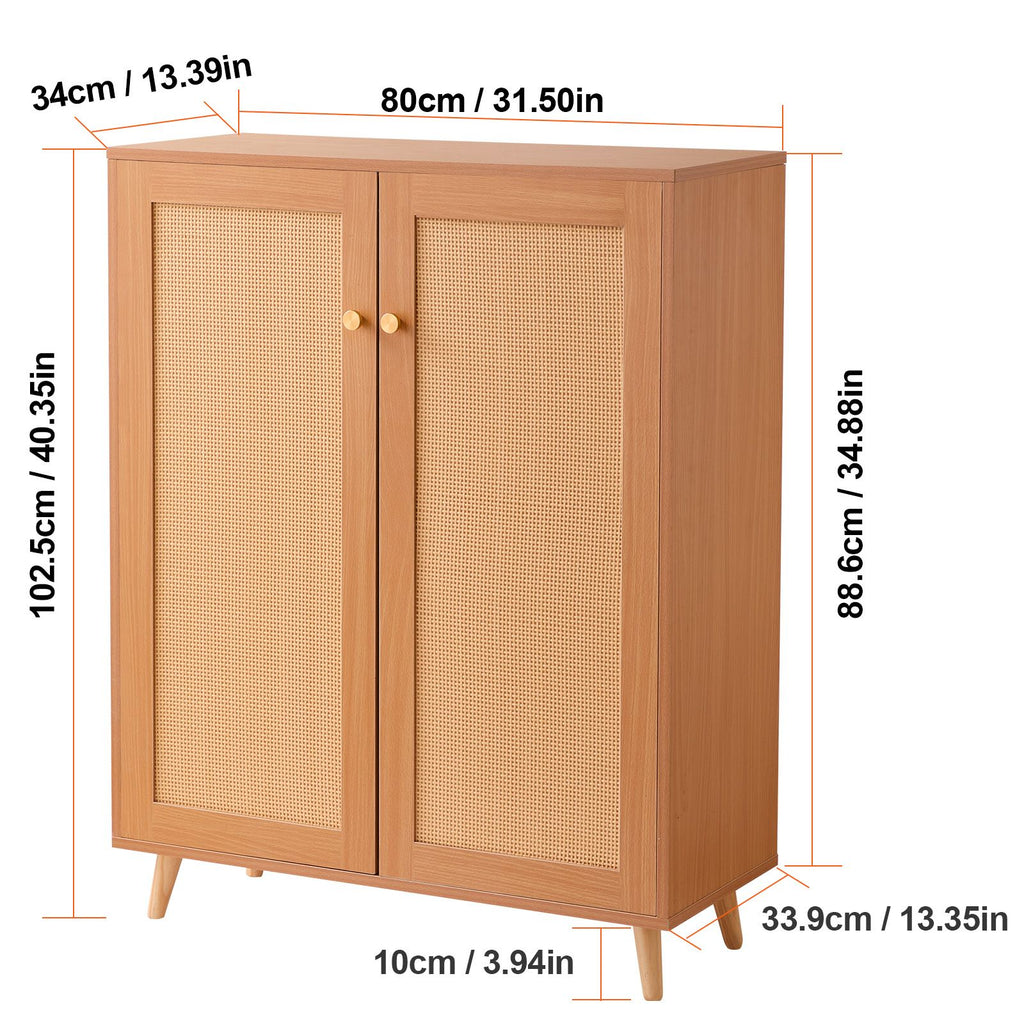 Rattan Shoe Cabinet, 5 Tiers Shoe Storage Organizer with 2 Doors and Adjustable Shelves, 40.35" Tall