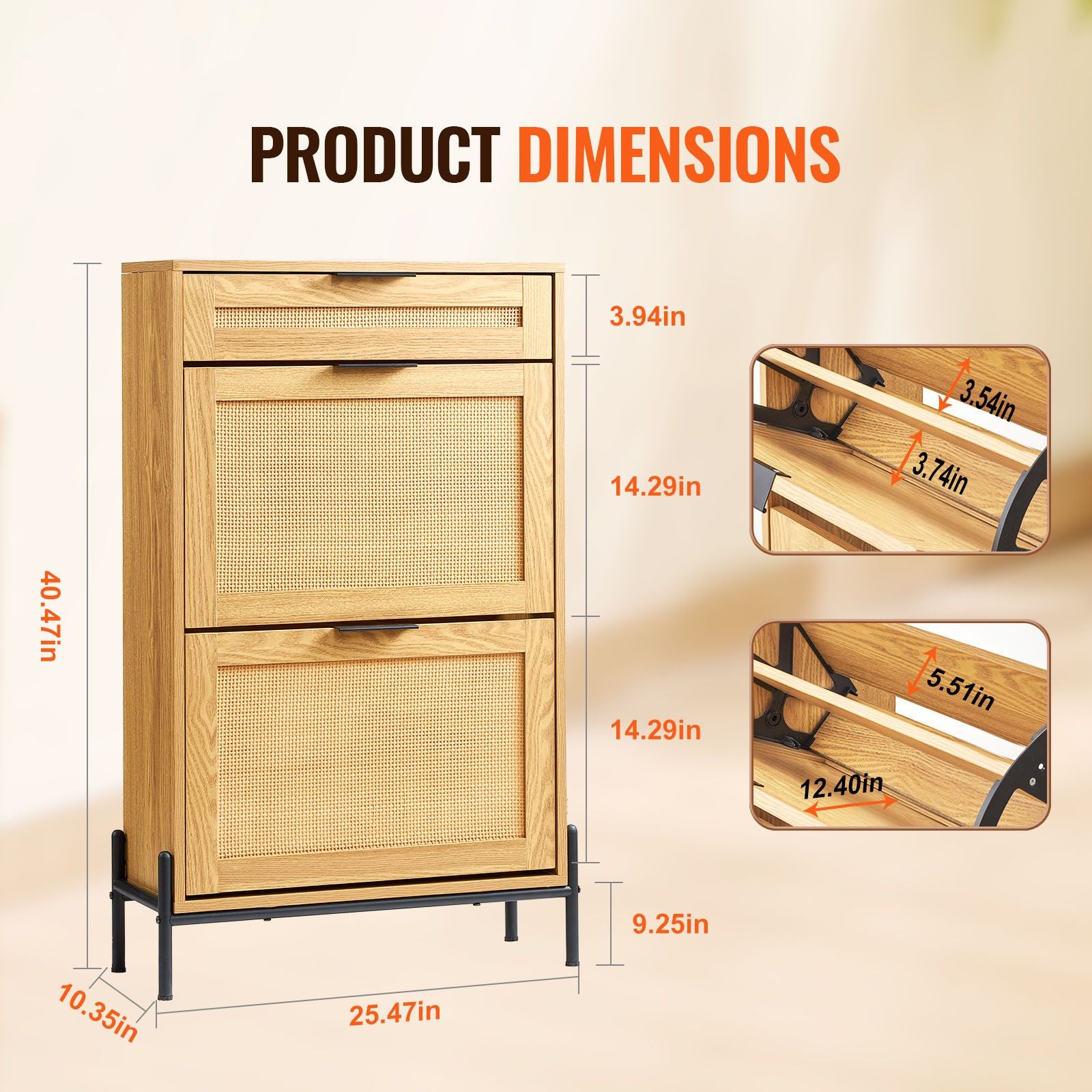 Rattan Shoe Cabinet with Flip Drawers – Slim Storage for Entryway