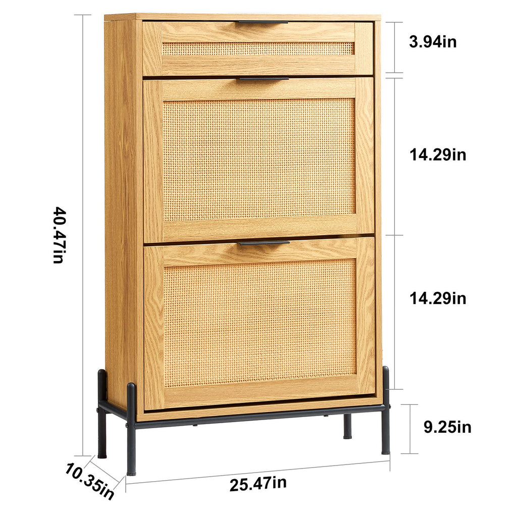 Rattan Shoe Cabinet with Flip Drawers – Slim Storage for Entryway