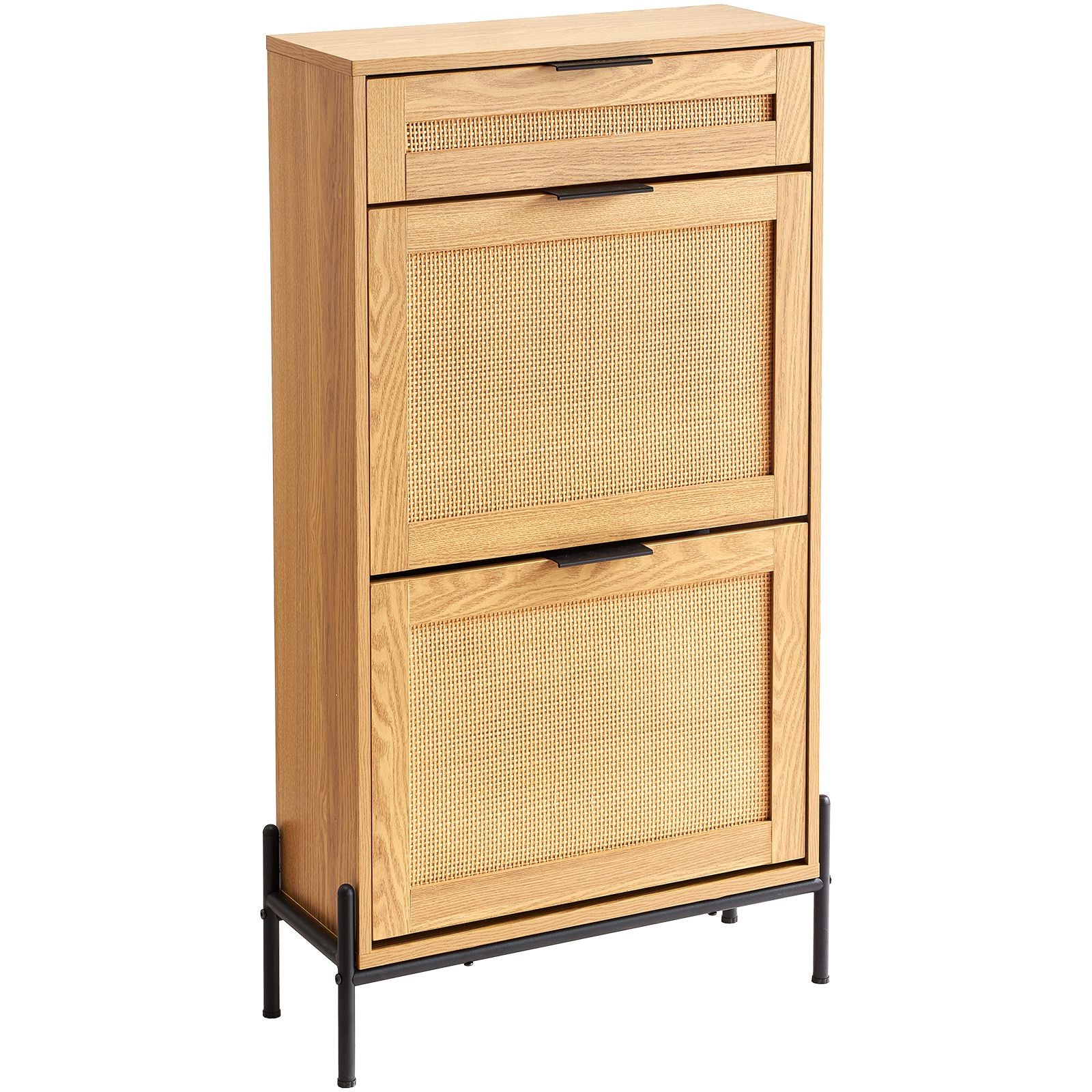 Rattan Shoe Cabinet with Flip Drawers – Slim Storage for Entryway