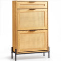 Rattan Shoe Cabinet with Flip Drawers – Slim Storage for Entryway