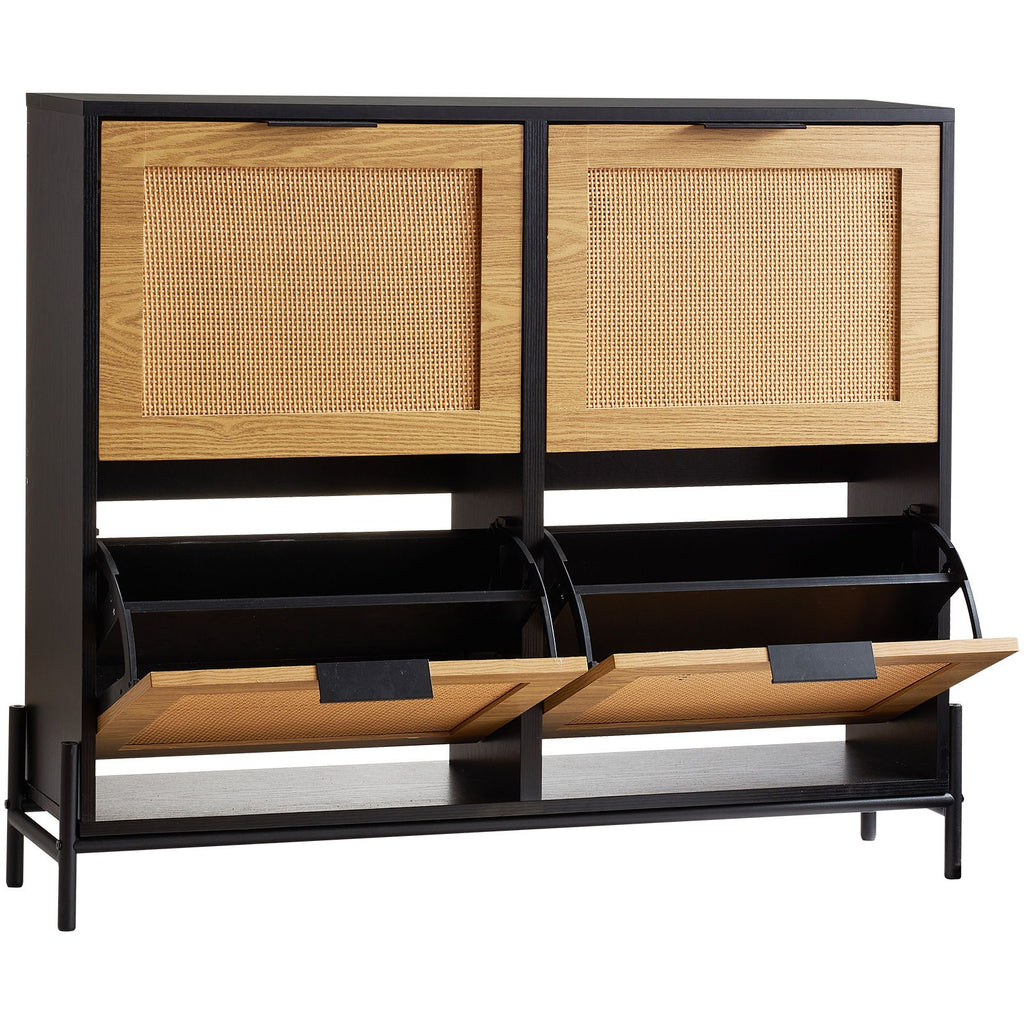 Rattan Shoe Cabinet with 4 Flip Drawers – Slim Entryway Storage