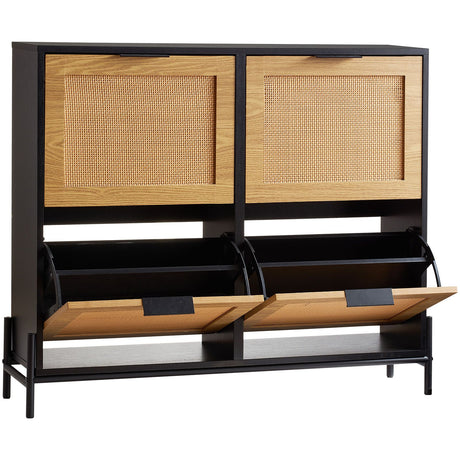 Rattan Shoe Cabinet with 4 Flip Drawers – Slim Entryway Storage