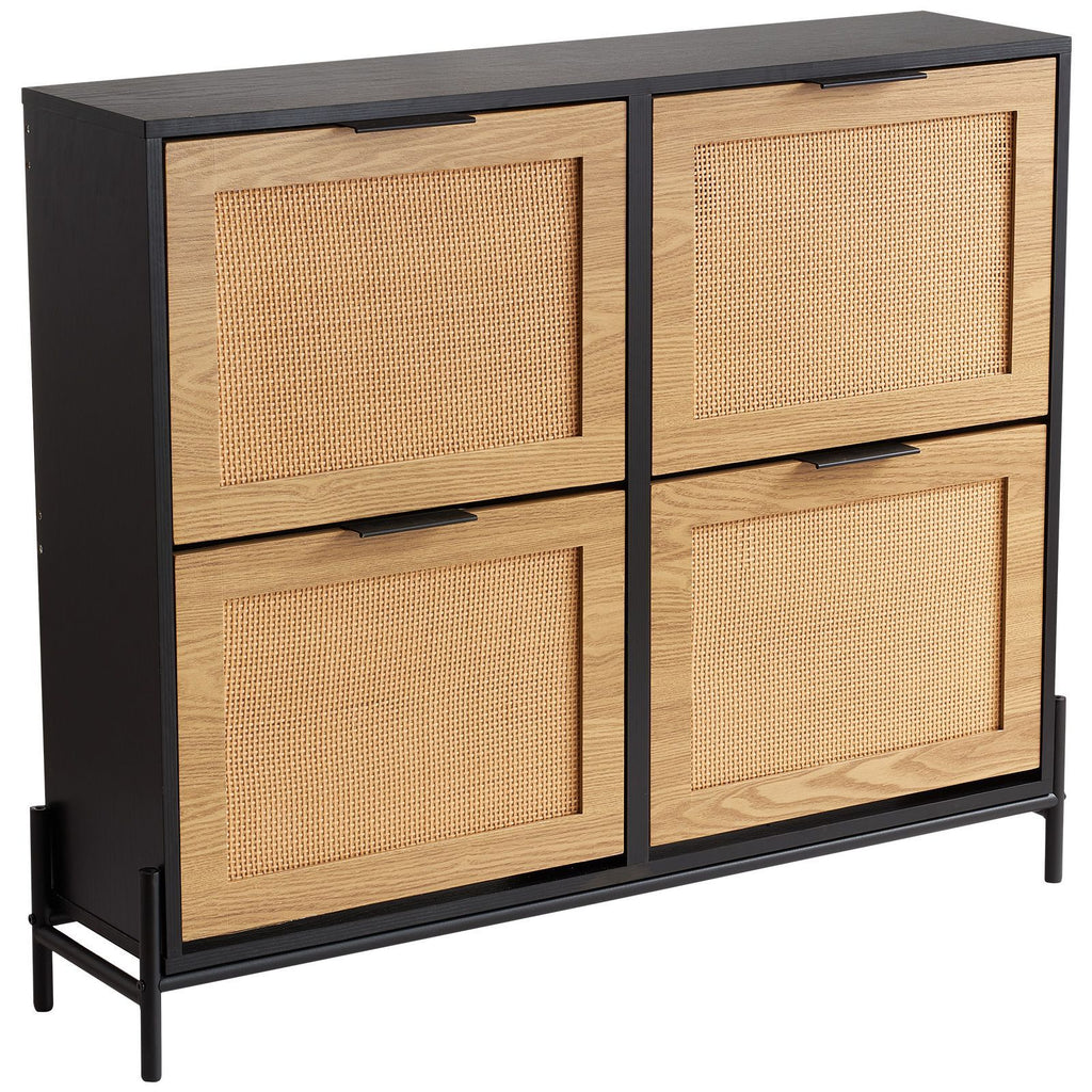 Rattan Shoe Cabinet with 4 Flip Drawers – Slim Entryway Storage