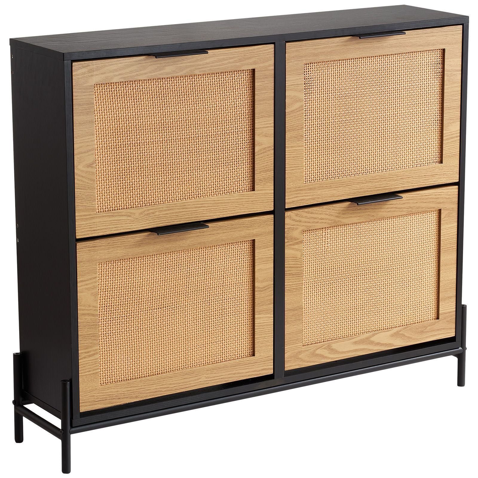 Rattan Shoe Cabinet with 4 Flip Drawers – Slim Entryway Storage