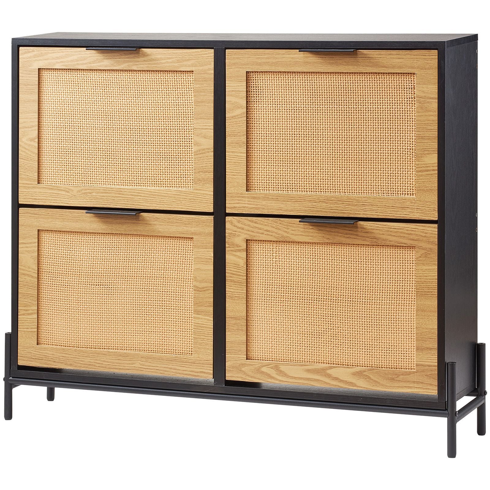 Rattan Shoe Cabinet with 4 Flip Drawers – Slim Entryway Storage