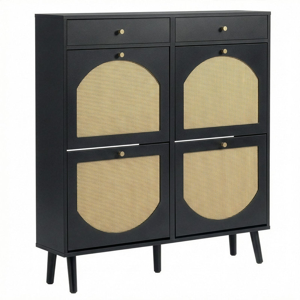 Black Shoe Cabinet with Drawers and Flip Compartments