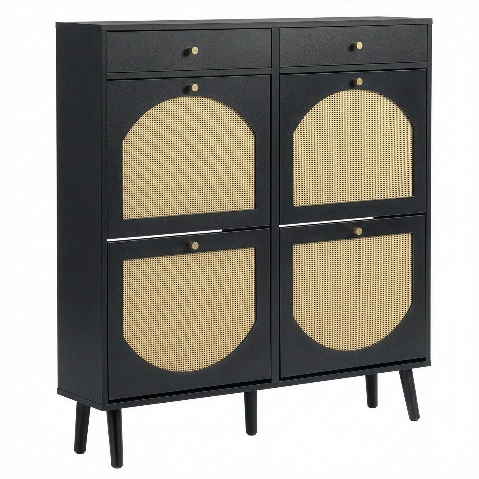 Black Shoe Cabinet with Drawers and Flip Compartments