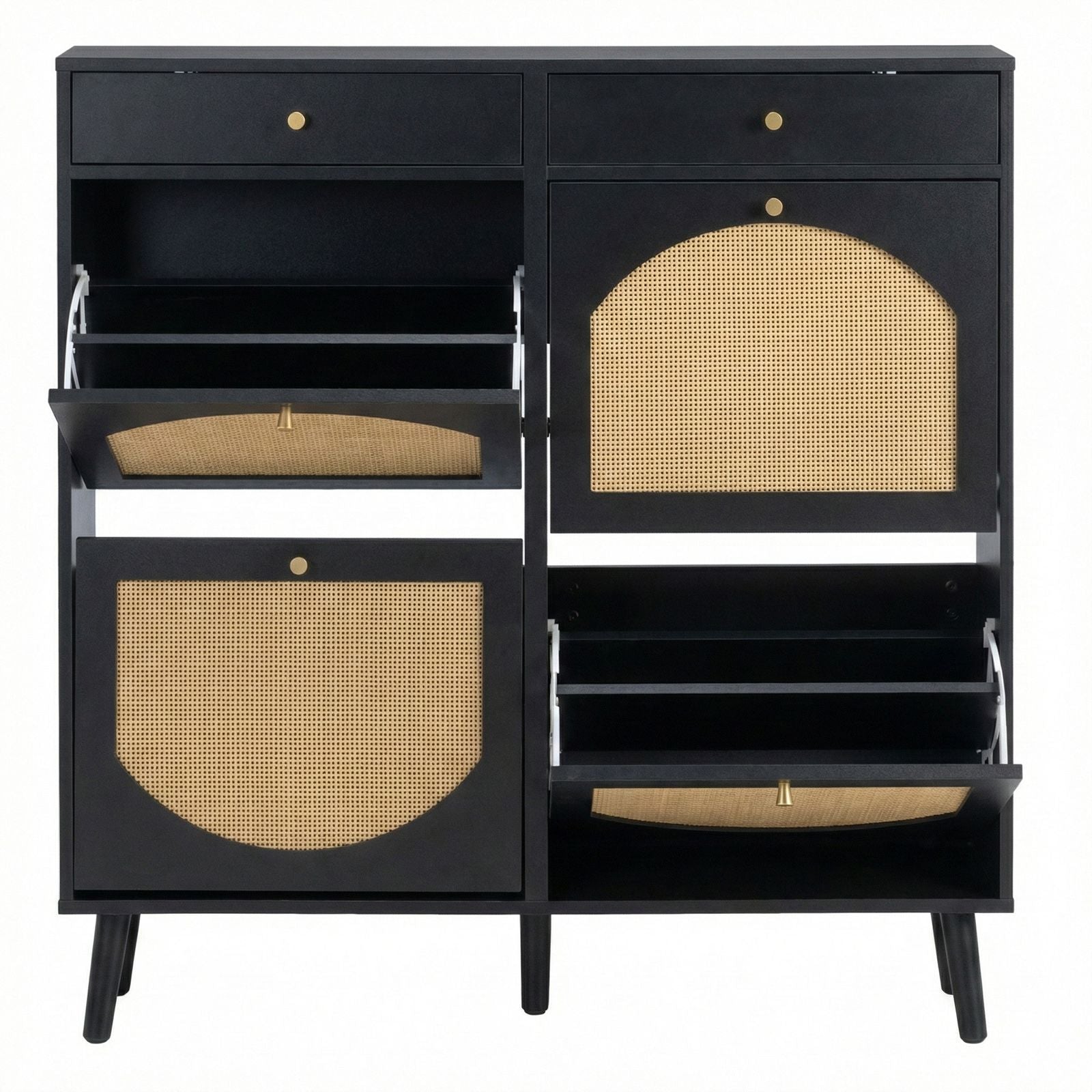 Black Shoe Cabinet with Drawers and Flip Compartments