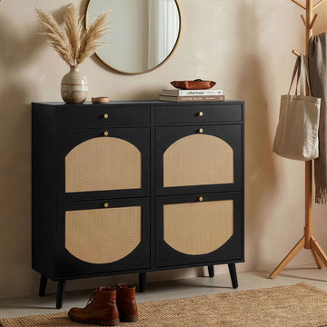 Black Shoe Cabinet with Drawers and Flip Compartments