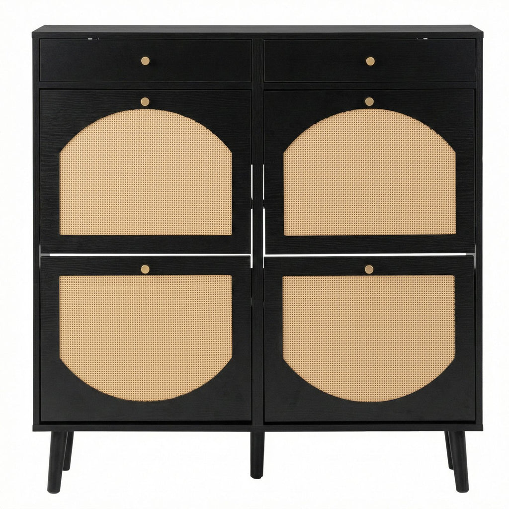 Black Shoe Cabinet with Drawers and Flip Compartments