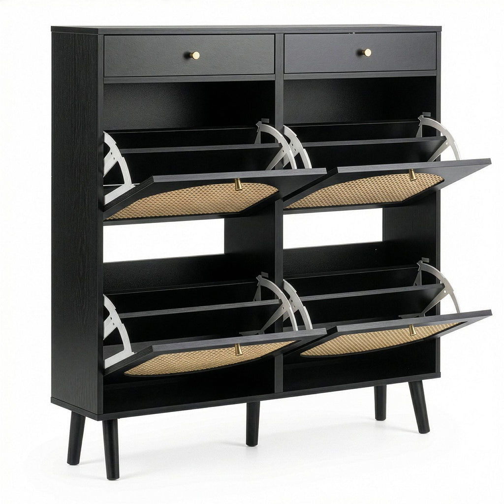 Black Shoe Cabinet with Drawers and Flip Compartments