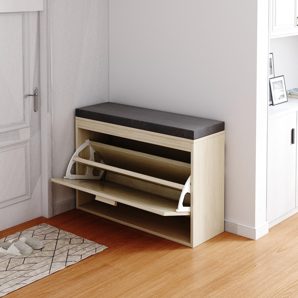 Rattan Shoe Rack with Flip-Drawer and Comfortable Seat Cushion
