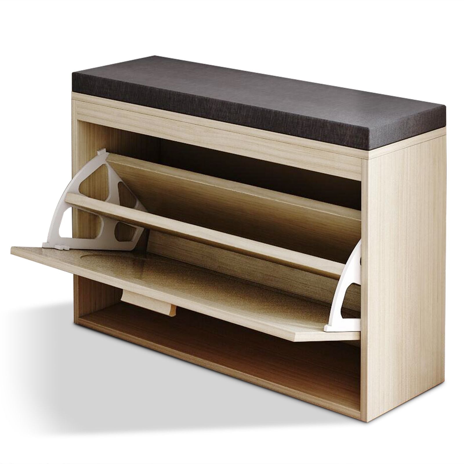 Rattan Shoe Rack with Flip-Drawer and Comfortable Seat Cushion
