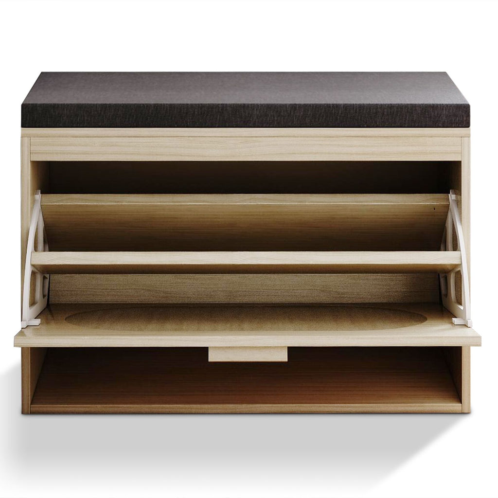 Rattan Shoe Rack with Flip-Drawer and Comfortable Seat Cushion