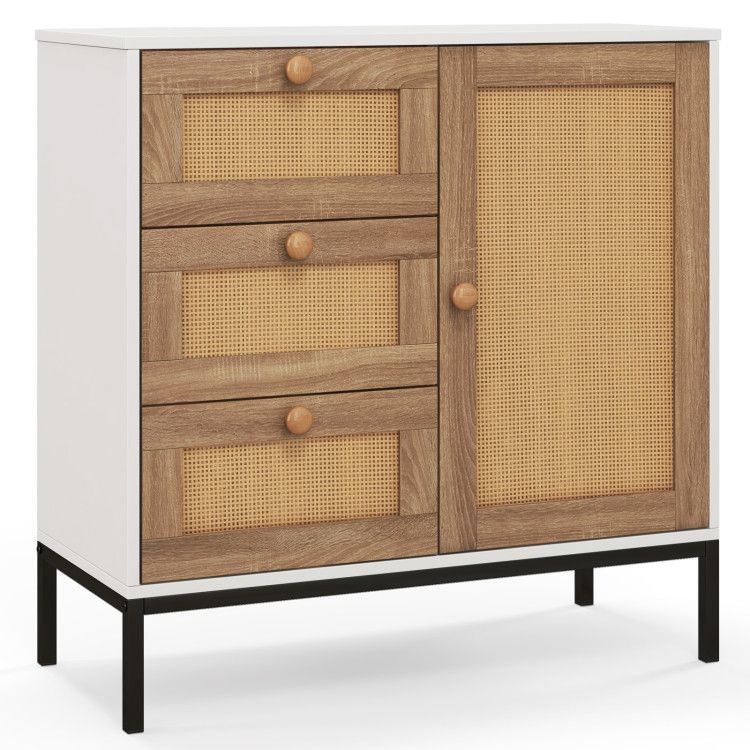 Modern Farmhouse Rattan Sideboard with 3 Drawers