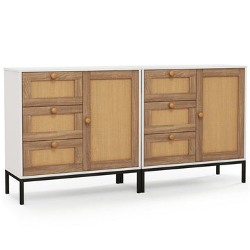 Modern Farmhouse Rattan Sideboard with 3 Drawers
