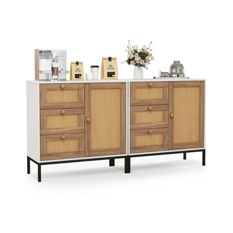 Modern Farmhouse Rattan Sideboard with 3 Drawers