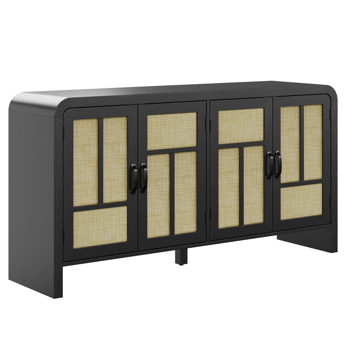 Black Bohemian Sideboard with Woven Door Fronts